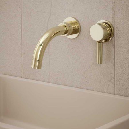 Senska - 2-Hole Basin Mixer Tap - Wall Mounted - Metal Lever