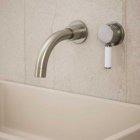 Senska - 2-Hole Basin Mixer Tap - Wall Mounted - White Lever