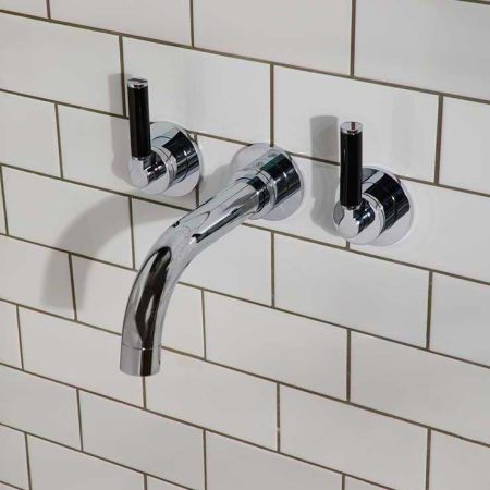 Senska 3-Hole Bath Filler - Wall Mounted - Black Lever - Chrome