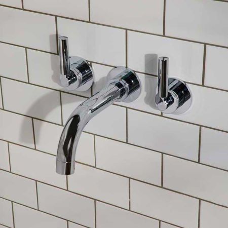 Bayor Wall Mounted 3 Hole Bath Filler - 220mm Spout - Metal Lever - Chrome