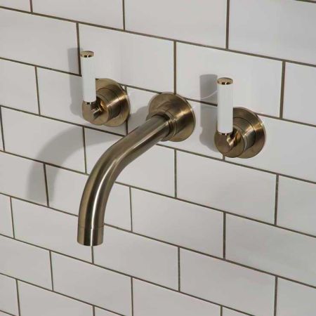 Senska 3-Hole Bath Filler - Wall Mounted - White Lever