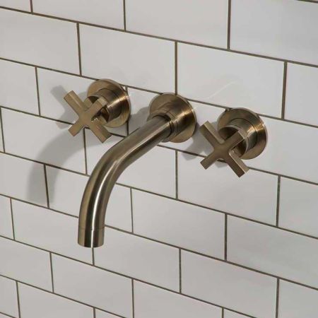 Bayor Wall Mounted 3 Hole Bath Filler - 220mm Spout - Crosshead - Brushed Nickel