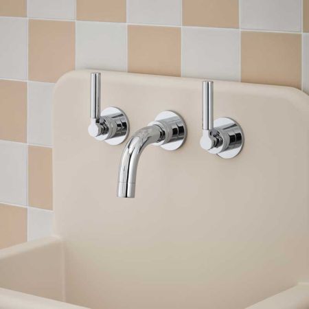 Senska - 3-Hole Basin Mixer Tap - Backsplash Basin Mounted - Metal Lever - Chrome