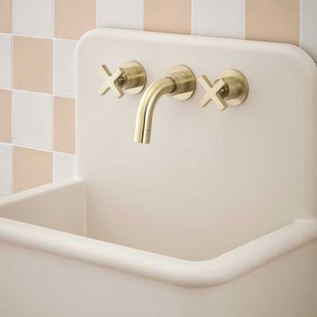 Bayor - 3-Hole Basin Mixer Tap - Backsplash Basin Mounted - Crosshead