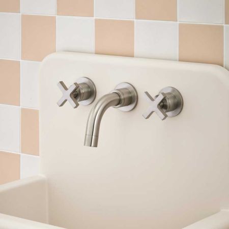 Bayor - 3-Hole Basin Mixer Tap - Backsplash Basin Mounted - Crosshead - Brushed Nickel