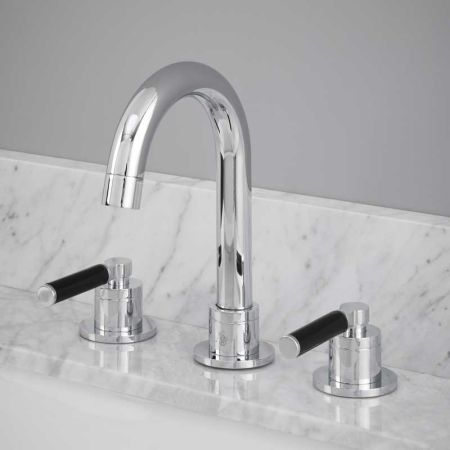Senska - 3-Hole Basin Mixer - Deck Mounted - Black Lever - Chrome