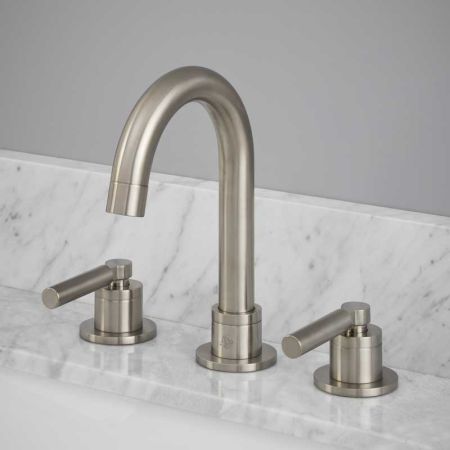 Senska - 3-Hole Basin Mixer - Deck Mounted - Metal Lever - Brushed Nickel