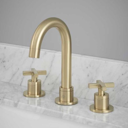 Bayor - 3-Hole Basin Mixer - Deck Mounted - Crosshead - Brushed Brass