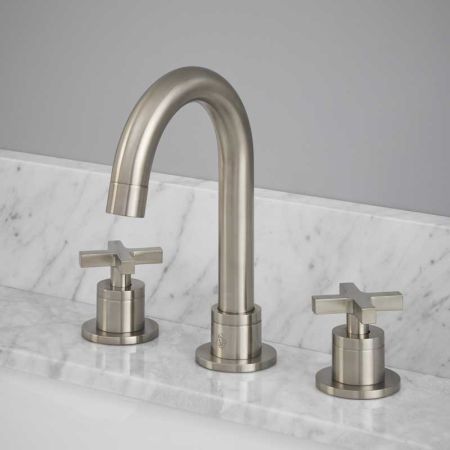 Bayor - 3-Hole Basin Mixer - Deck Mounted - Crosshead - Brushed Nickel