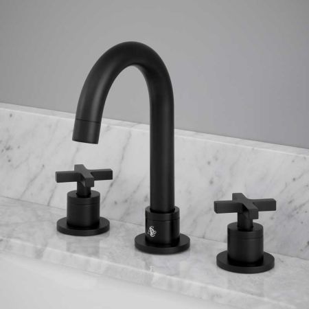 Bayor - 3-Hole Basin Mixer - Deck Mounted - Crosshead - Matt Black