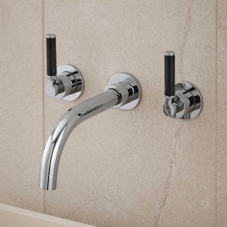 Senska - 3-Hole Basin Mixer - Wall Mounted - Black Lever - Chrome