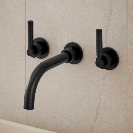 Senska - 3-Hole Basin Mixer - Wall Mounted - Metal Lever - Matt Black