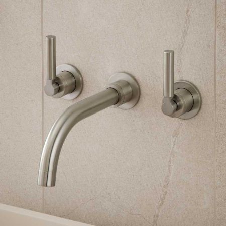 Senska - 3-Hole Basin Mixer - Wall Mounted - Metal Lever - Brushed Nickel