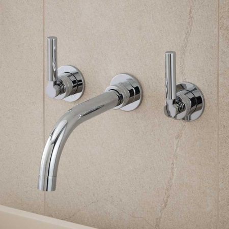 Senska - 3-Hole Basin Mixer - Wall Mounted - Metal Lever