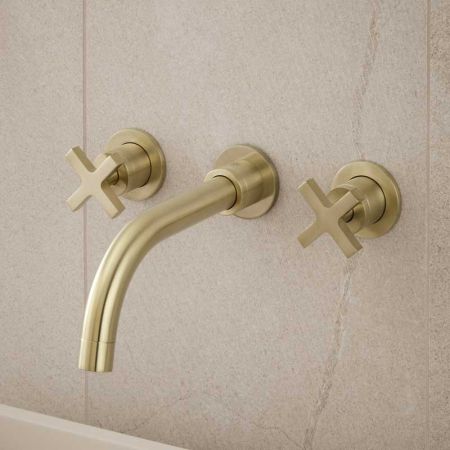 Bayor - 3-Hole Basin Mixer - Wall Mounted - Crosshead - Brushed Brass