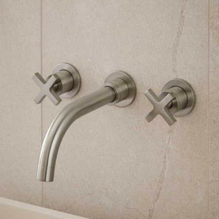 Bayor - 3-Hole Basin Mixer - Wall Mounted - Crosshead - Brushed Nickel