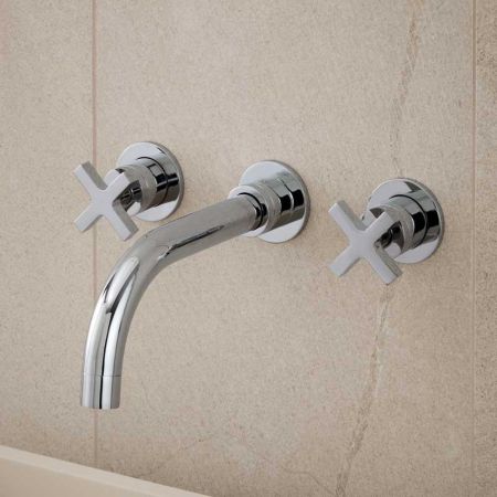 Bayor - 3-Hole Basin Mixer - Wall Mounted - Crosshead - Chrome