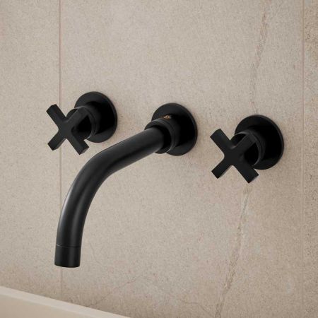 Bayor - 3-Hole Basin Mixer - Wall Mounted - Crosshead - Matt Black