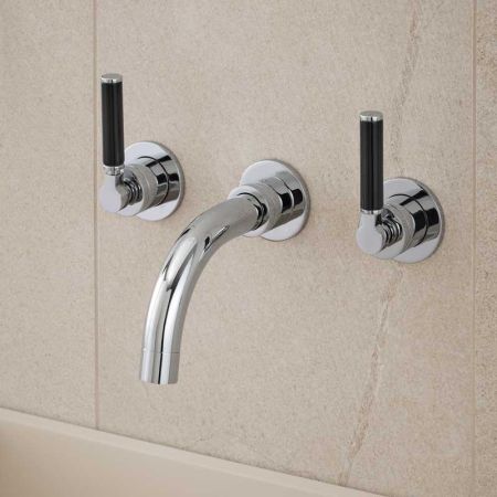 Senska - 3-Hole Basin Mixer - Wall Mounted - Black Lever - Short Spout - Chrome Finish