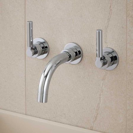Senska - 3-Hole Basin Mixer - Wall Mounted - Metal Lever - Short Spout - Chrome Finish