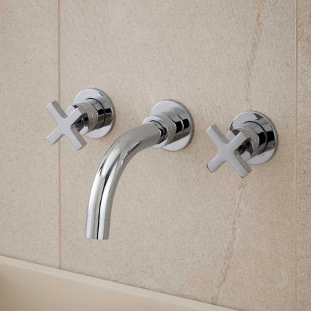 Bayor - 3-Hole Basin Mixer - Wall Mounted - Crosshead - Short Spout - Chrome Finish