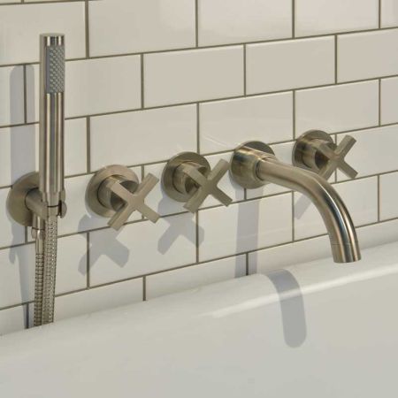 Bayor 5-Hole - Wall Mounted - Bath Shower Mixer - X Top - Brushed Nickel
