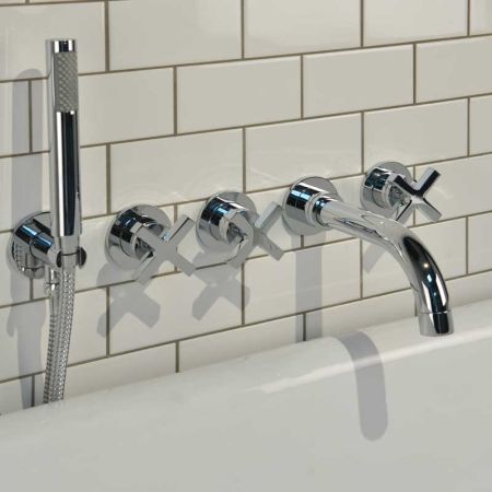 Bayor 5-Hole - Wall Mounted - Bath Shower Mixer - X Top - Chrome
