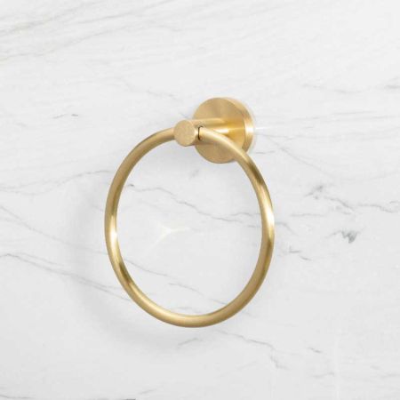 Contemporary Round Towel Ring - Brushed Brass