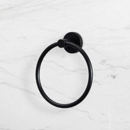 Contemporary Round Towel Ring - Matt Black