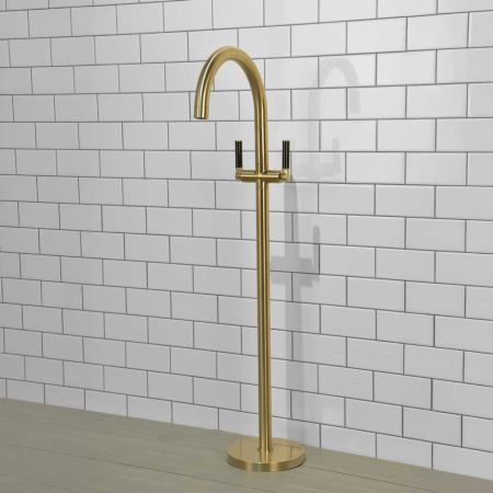 Senska - Bath Filler - Floor Mounted - Black Lever - Brushed Brass