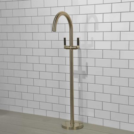 Senska - Bath Filler - Floor Mounted - Black Lever - Brushed Nickel