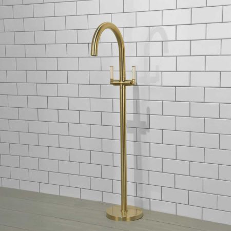 Senska - Bath Filler - Floor Mounted - White Lever - Brushed Brass