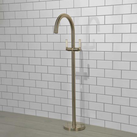 Senska - Bath Filler - Floor Mounted - White Lever - Brushed Nickel