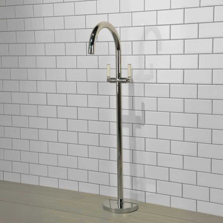 Senska - Bath Filler - Floor Mounted - White Lever - Chrome