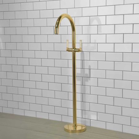 Senska - Bath Filler - Floor Mounted - White Lever - Polished Brass