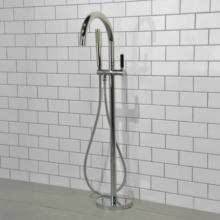 Senska - Bath Shower Mixer - Floor Mounted - Black Lever - Chrome