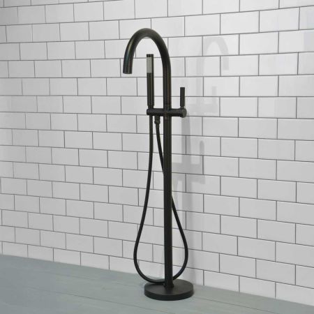 Senska - Bath Shower Mixer - Floor Mounted - Metal Lever - Matt Black