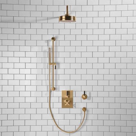 Elbe - Concealed Shower Set + Diverter - Black Lever/Black Lever - 8" Rose - Brushed Brass