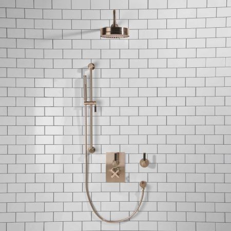 Elbe - Concealed Shower Set + Diverter - Black Lever/Black Lever - 8" Rose - Brushed Nickel