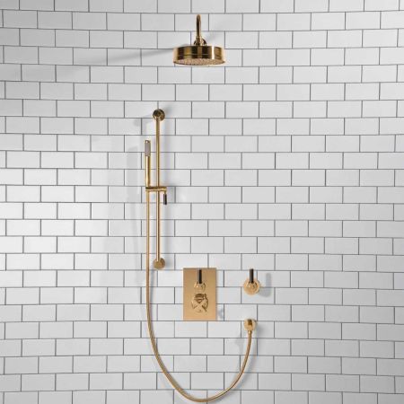 Elbe - Concealed Shower Set + Diverter - Black Lever/Black Lever - 8" Rose - Polished Brass