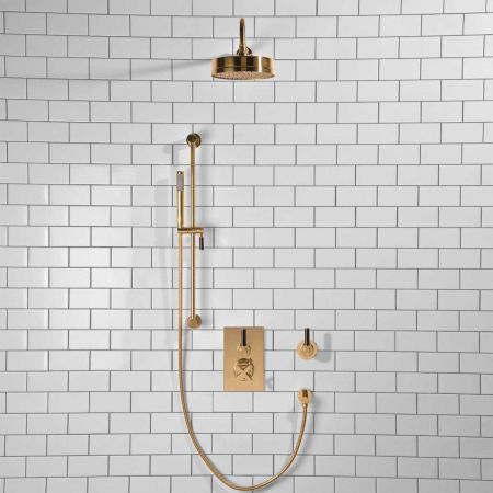Elbe - Concealed Shower Set + Diverter - Black Lever/Black Lever - 8" Rose - Polished Brass