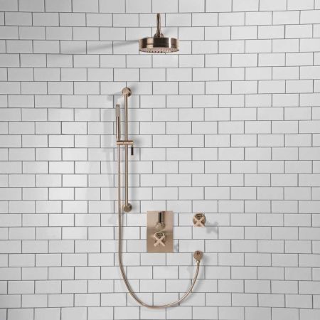 Elbe - Concealed Shower Set + Diverter - Black Lever/X-Top - 8" Rose - Brushed Nickel