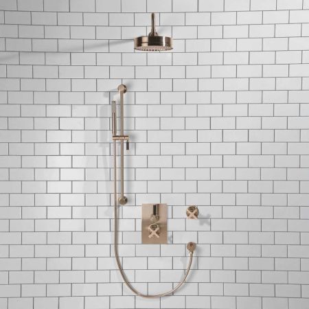 Elbe - Concealed Shower Set + Diverter - Black Lever/X-Top - 8" Rose - Brushed Nickel