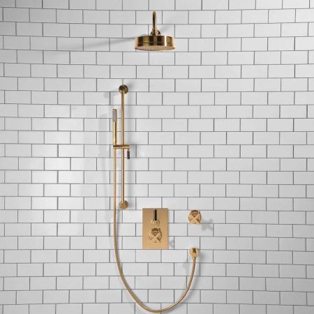 Elbe - Concealed Shower Set + Diverter - Black Lever/X-Top - 8" Rose - Polished Brass