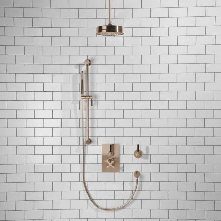Elbe - Concealed Shower Set + Diverter - Black Lever/Black Lever - 8" Rose - Ceiling Mounted Rose - Brushed Nickel