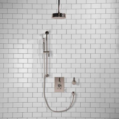 Elbe - Concealed Shower Set + Diverter - Black Lever/Black Lever - 8" Rose - Ceiling Mounted Rose - Chrome Finish