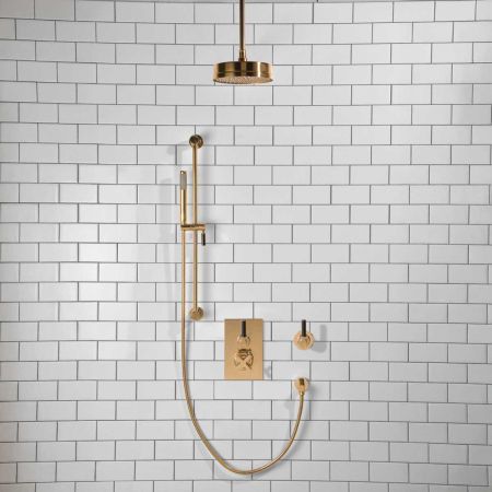 Elbe - Concealed Shower Set + Diverter - Black Lever/Black Lever - 8" Rose - Ceiling Mounted Rose - Polished Brass