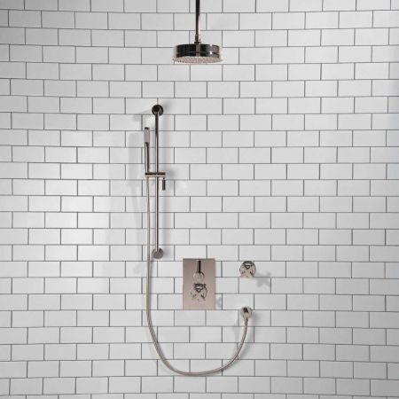 Elbe - Concealed Shower Set + Diverter - Black Lever/X-Top - 8" Rose - Ceiling Mounted Rose - Chrome Finish