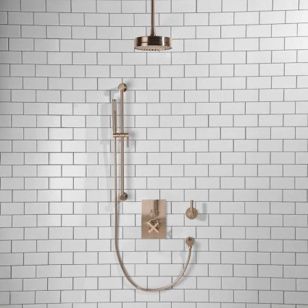 Elbe - Concealed Shower Set + Diverter - Metal Lever/Metal Lever - 8" Rose - Ceiling Mounted Rose - Brushed Nickel