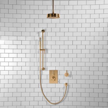 Elbe - Concealed Shower Set + Diverter - Metal Lever/Metal Lever - 8" Rose - Ceiling Mounted Rose - Polished Brass